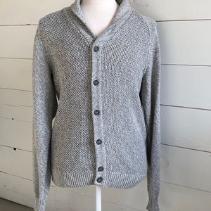 Van Heusen Gray & White Marled Knit Shawl Collar Cardigan Sweater Size Large